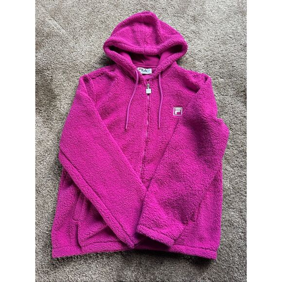 Fila Women's Pink Full Zip Drawstring Hood Sherpa Jacket Size Medium - Picture 4 of 5